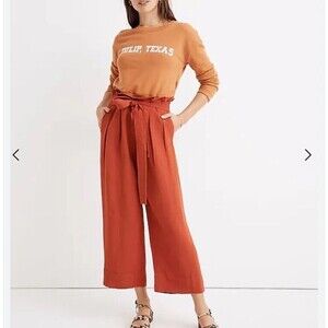 Madewell Tie-Waist Huston Pull-On Crop Pants Orange Size XXS cotton blend